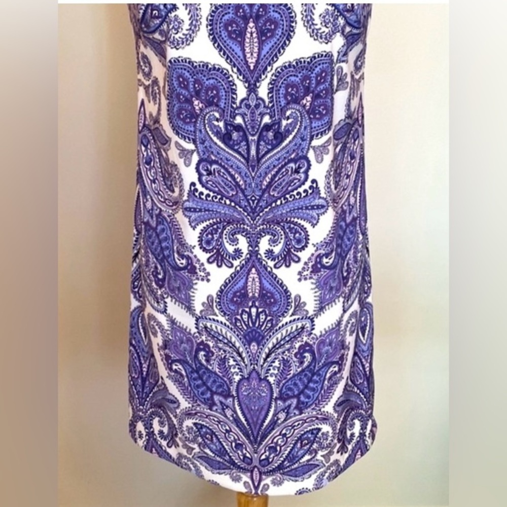 AGB Purple White Paisley Print 6 Classy Modern Boho Chic Corporate Casual Dress - Picture 3 of 9